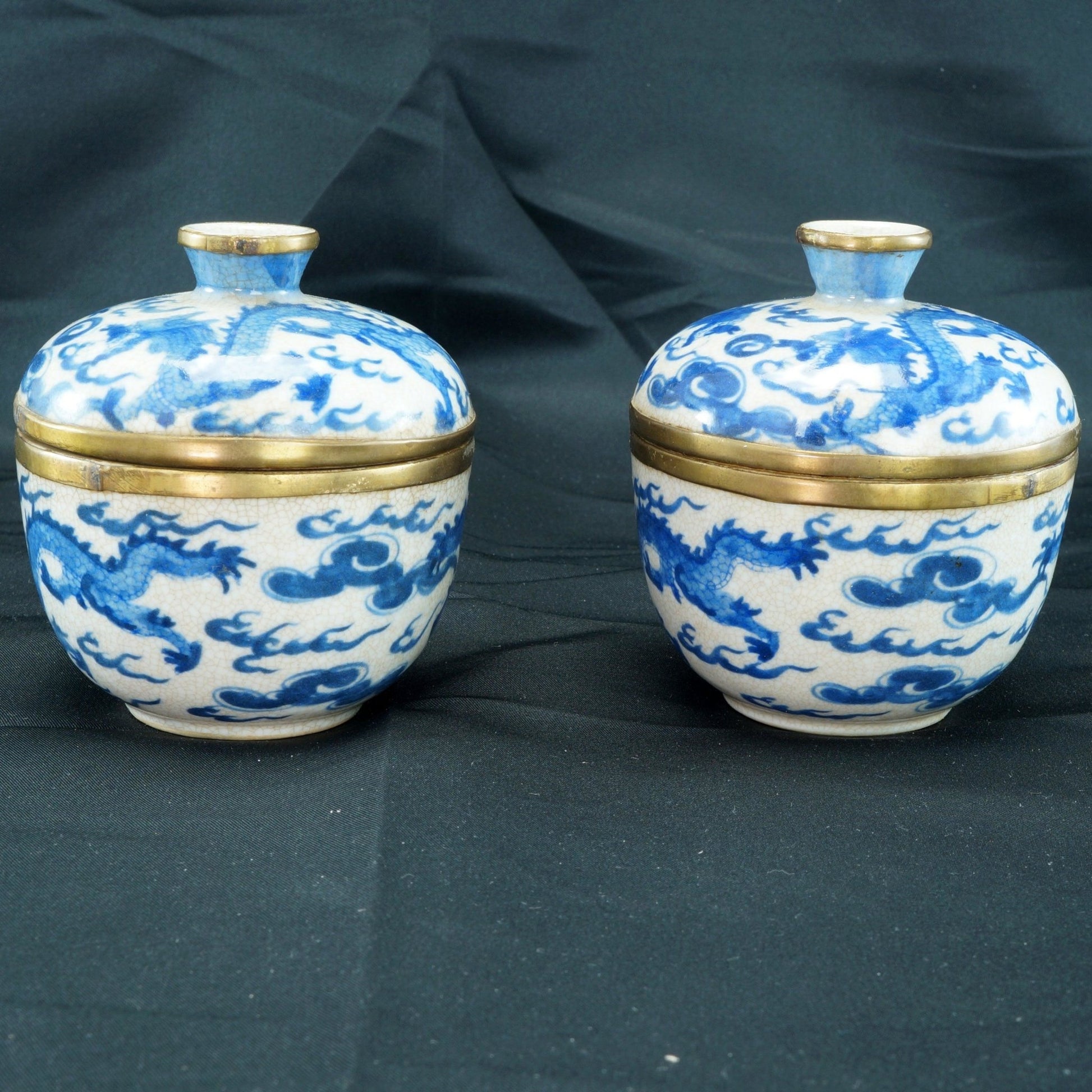 Pair Chinese Covered Oatmeal Dragon Bowls Shunzhi Mark Late Qing/Republic - Bear and Raven Antiques