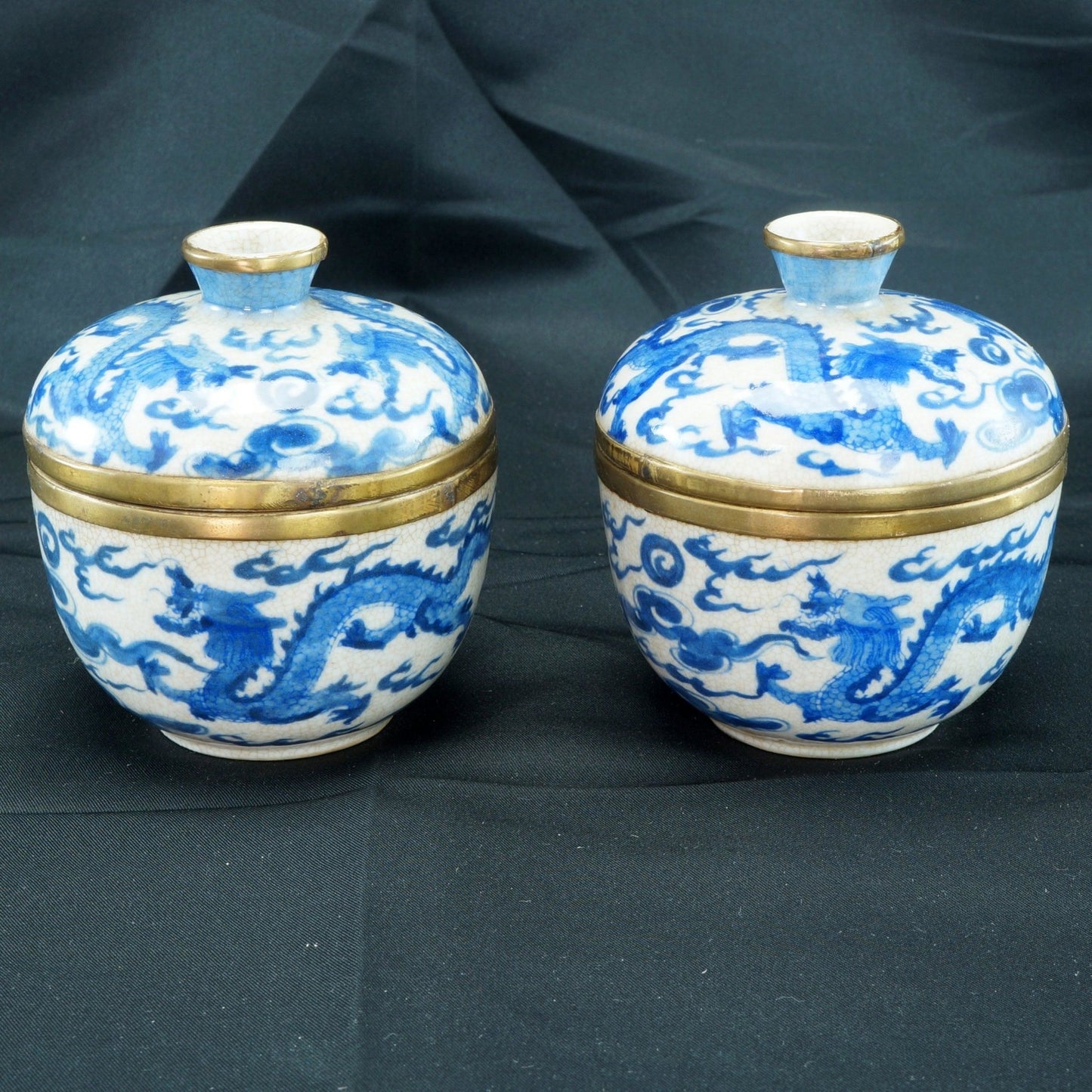 Pair Chinese Covered Oatmeal Dragon Bowls Shunzhi Mark Late Qing/Republic - Bear and Raven Antiques