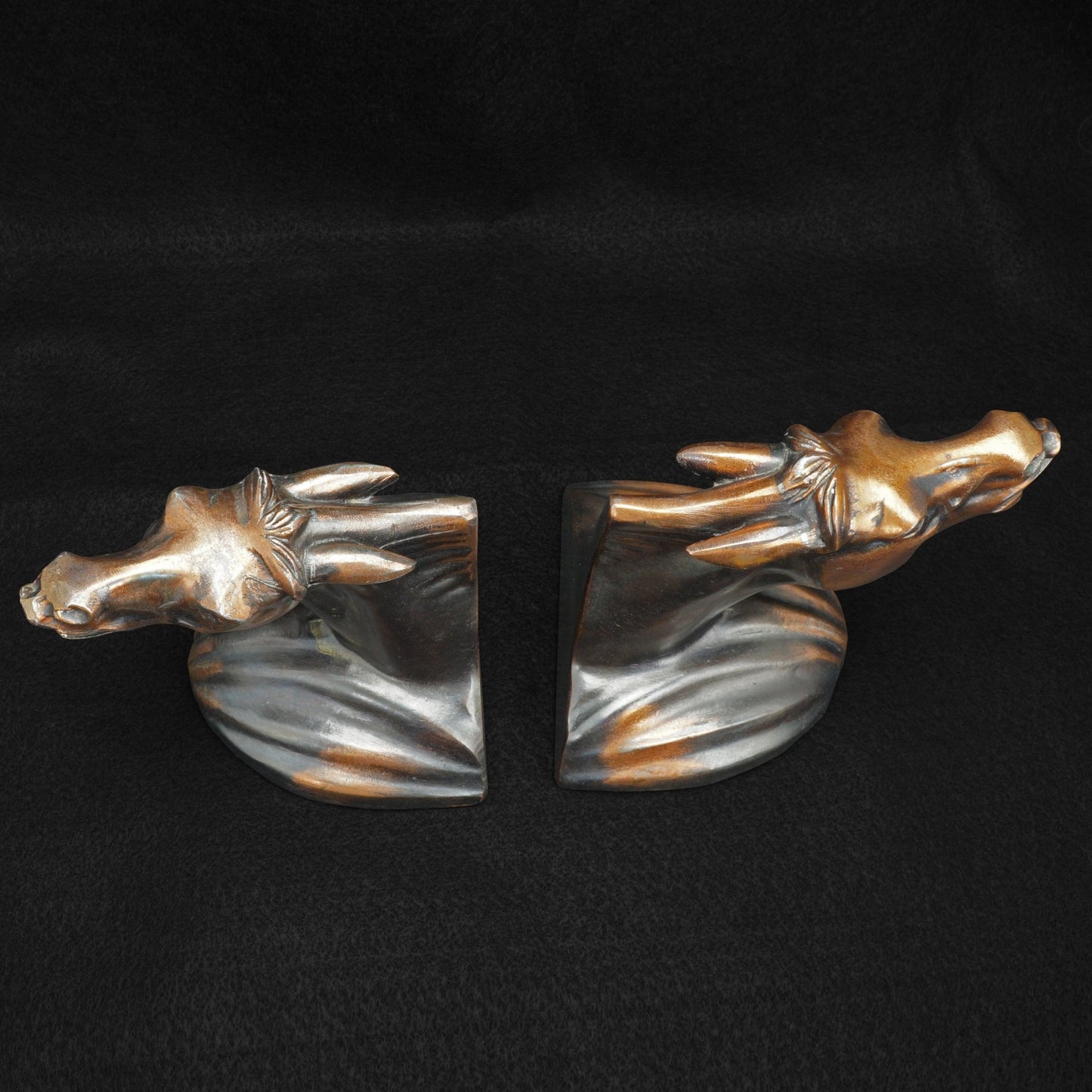 Pair of Art Deco Neighing Horse Head Bookends Circa 1930 - Bear and Raven Antiques