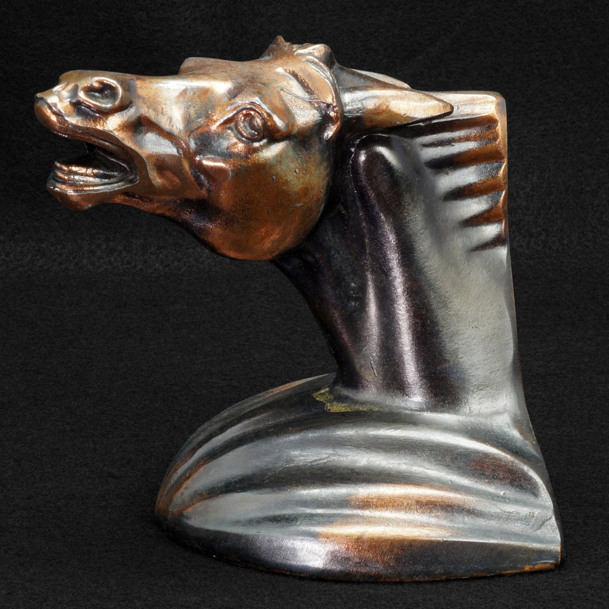 Pair of Art Deco Neighing Horse Head Bookends Circa 1930 - Bear and Raven Antiques