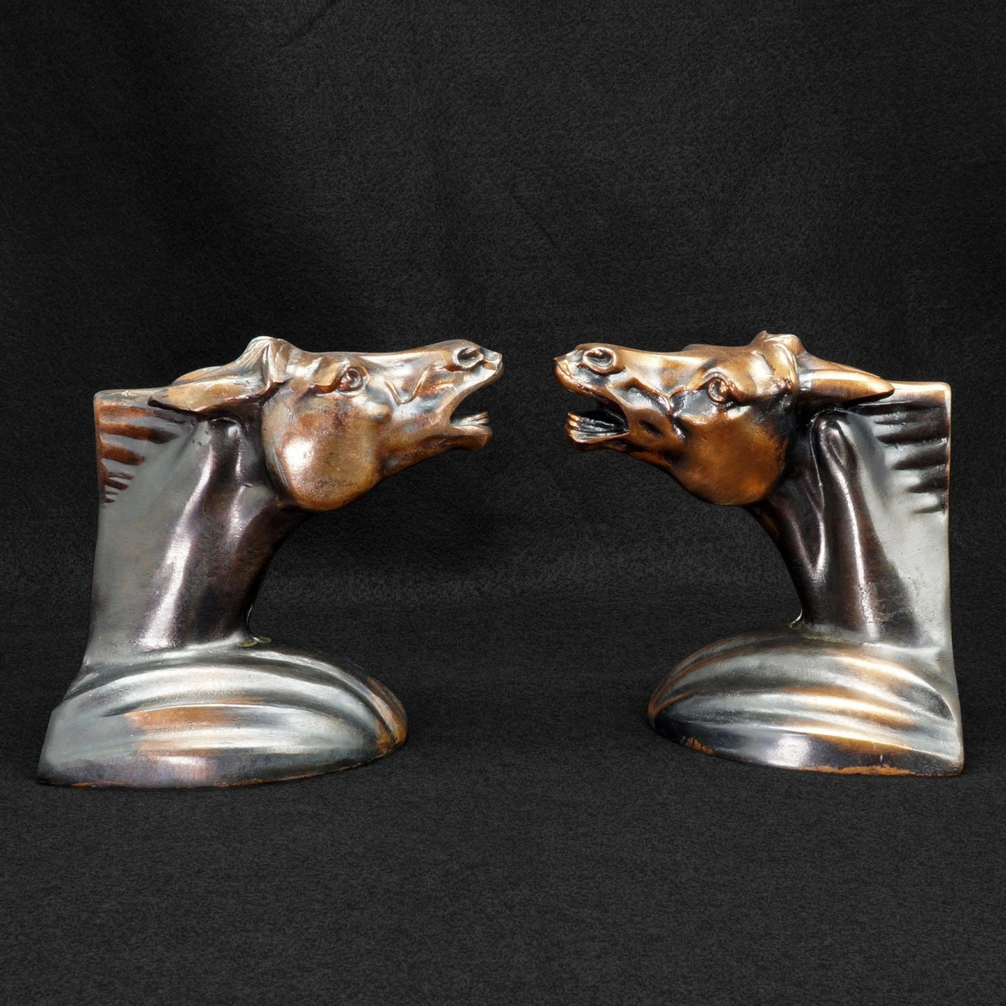 Pair of Art Deco Neighing Horse Head Bookends Circa 1930 - Bear and Raven Antiques