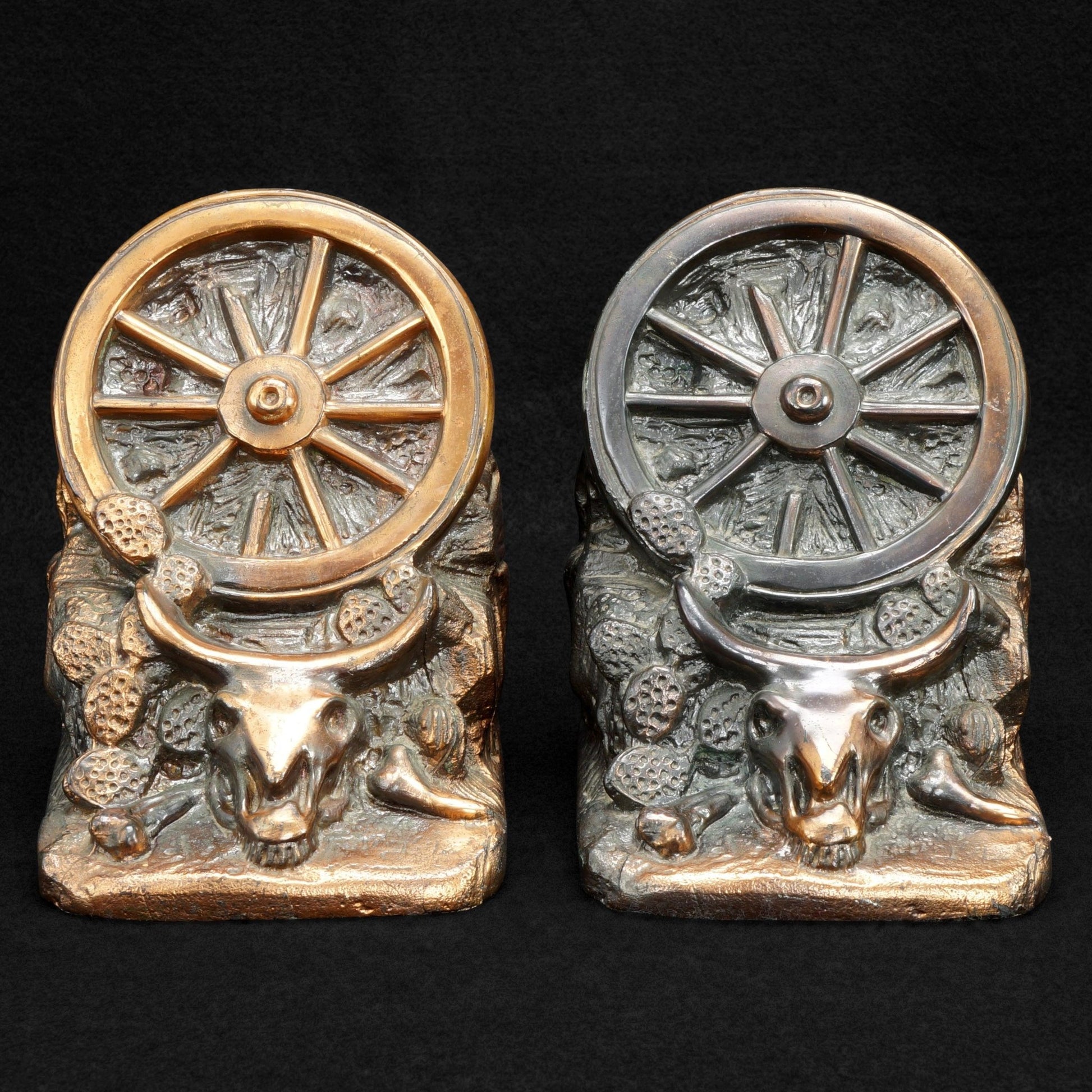 Pair of Dodge Wagon Wheel Western Bookends Circa 1930 - Bear and Raven Antiques