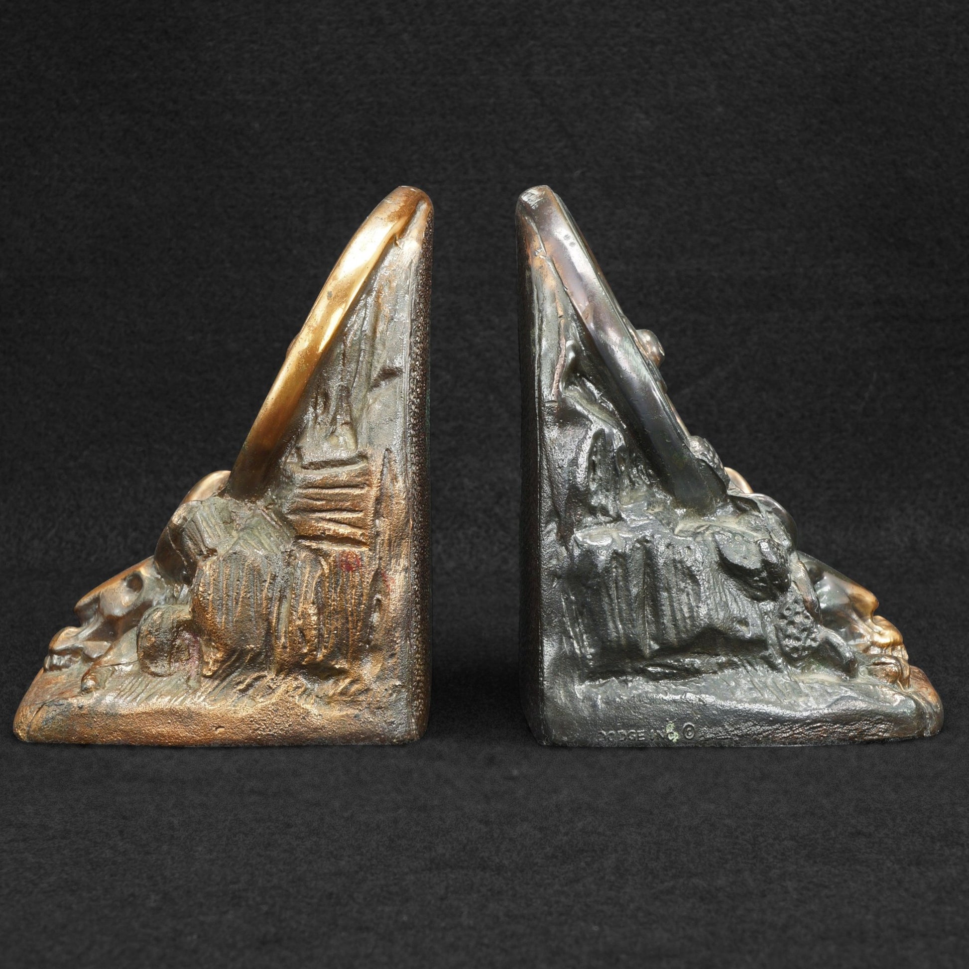 Pair of Dodge Wagon Wheel Western Bookends Circa 1930 - Bear and Raven Antiques