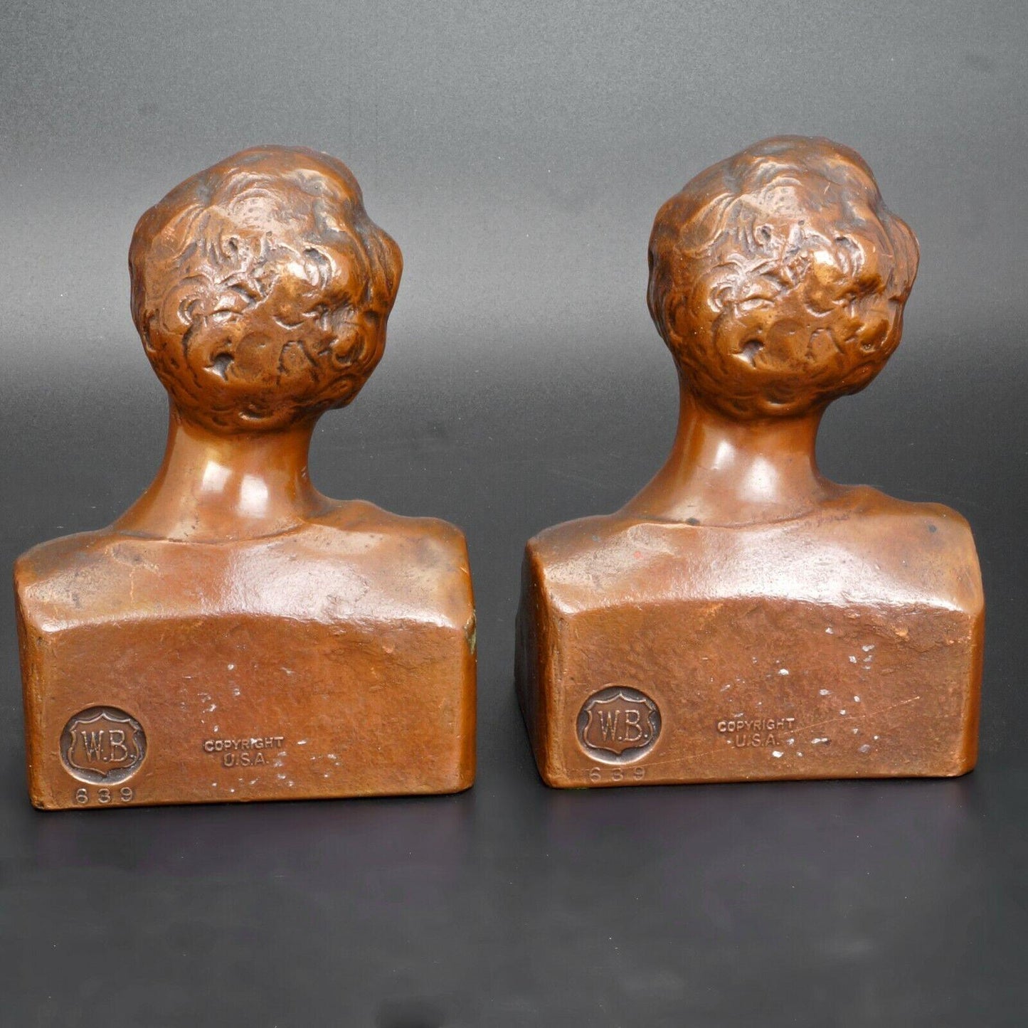 Pair of Weidlich Brothers Manufacturing U.S.A. Bookends Called Youth circa 1930 - Bear and Raven Antiques
