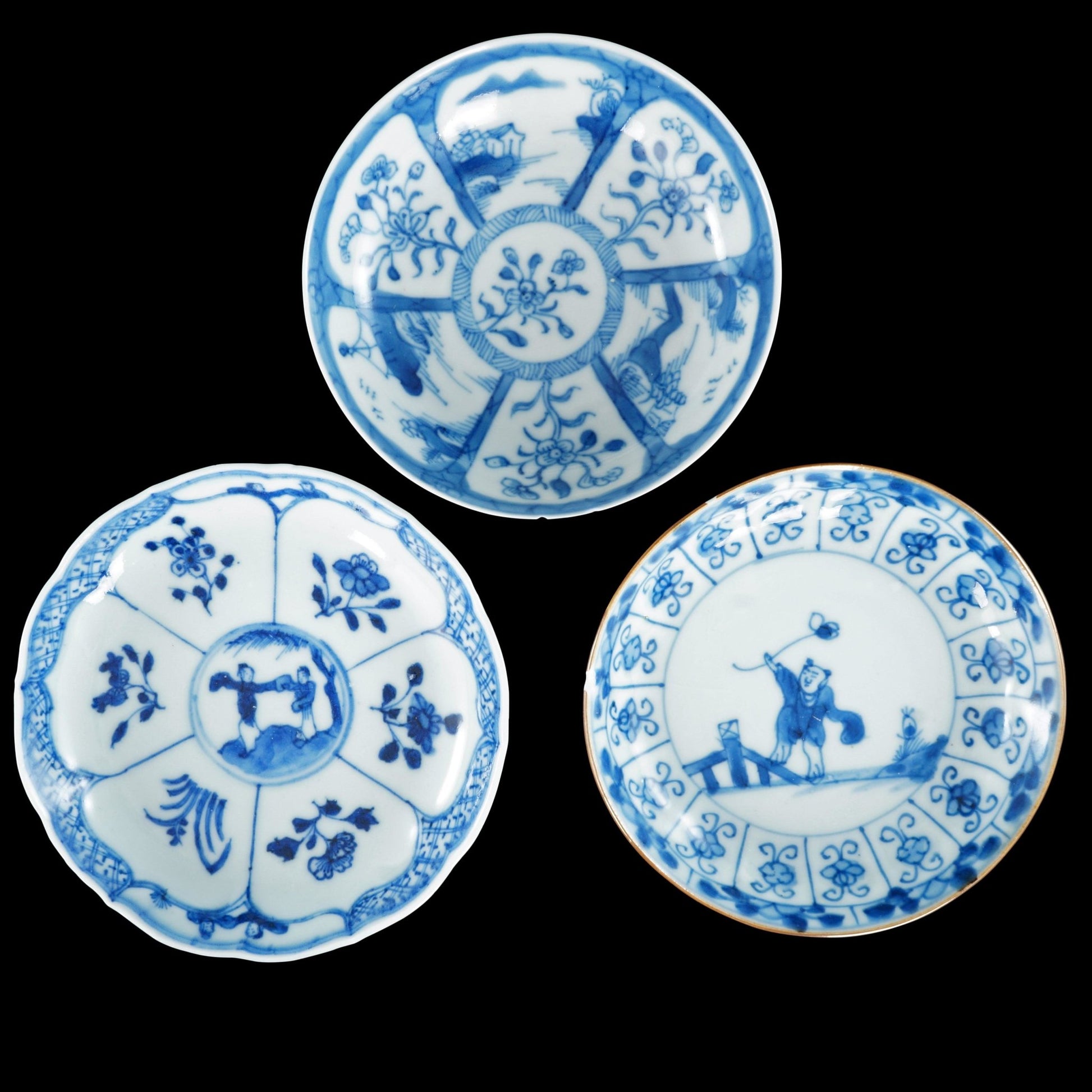 Three Chinese Kangxi Blue and White Saucers 18th Century - Bear and Raven Antiques