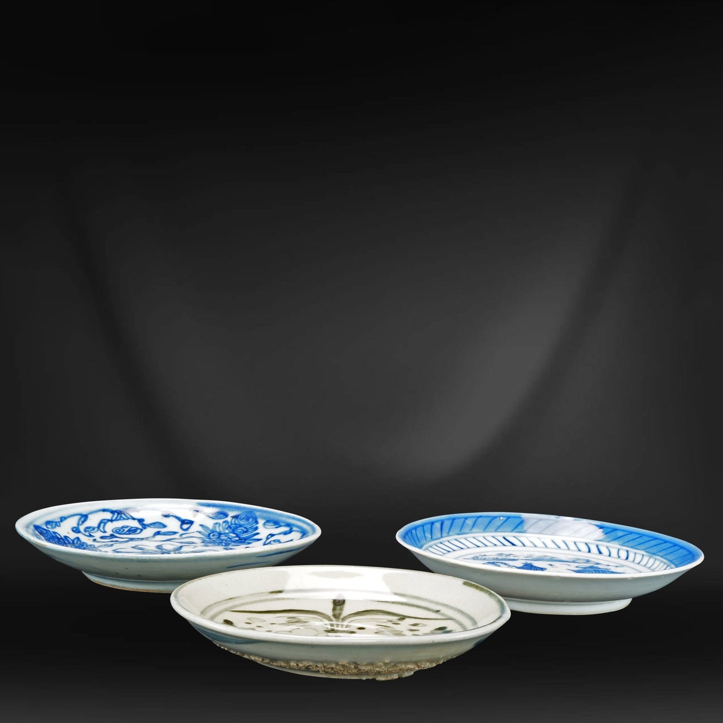 Three Chinese Qing Blue and White Saucers 18th and 19th Century - Bear and Raven Antiques