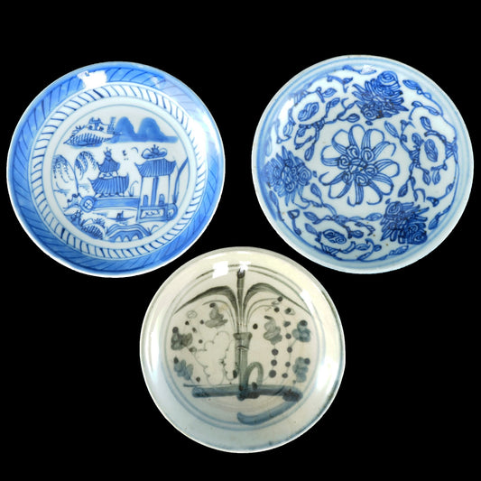 Three Chinese Qing Blue and White Saucers 18th and 19th Century - Bear and Raven Antiques