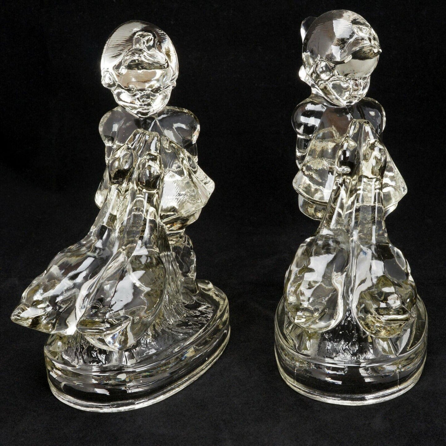 Up to Her Neck in Geese Glass Bookends Circa 1950 - Bear and Raven Antiques