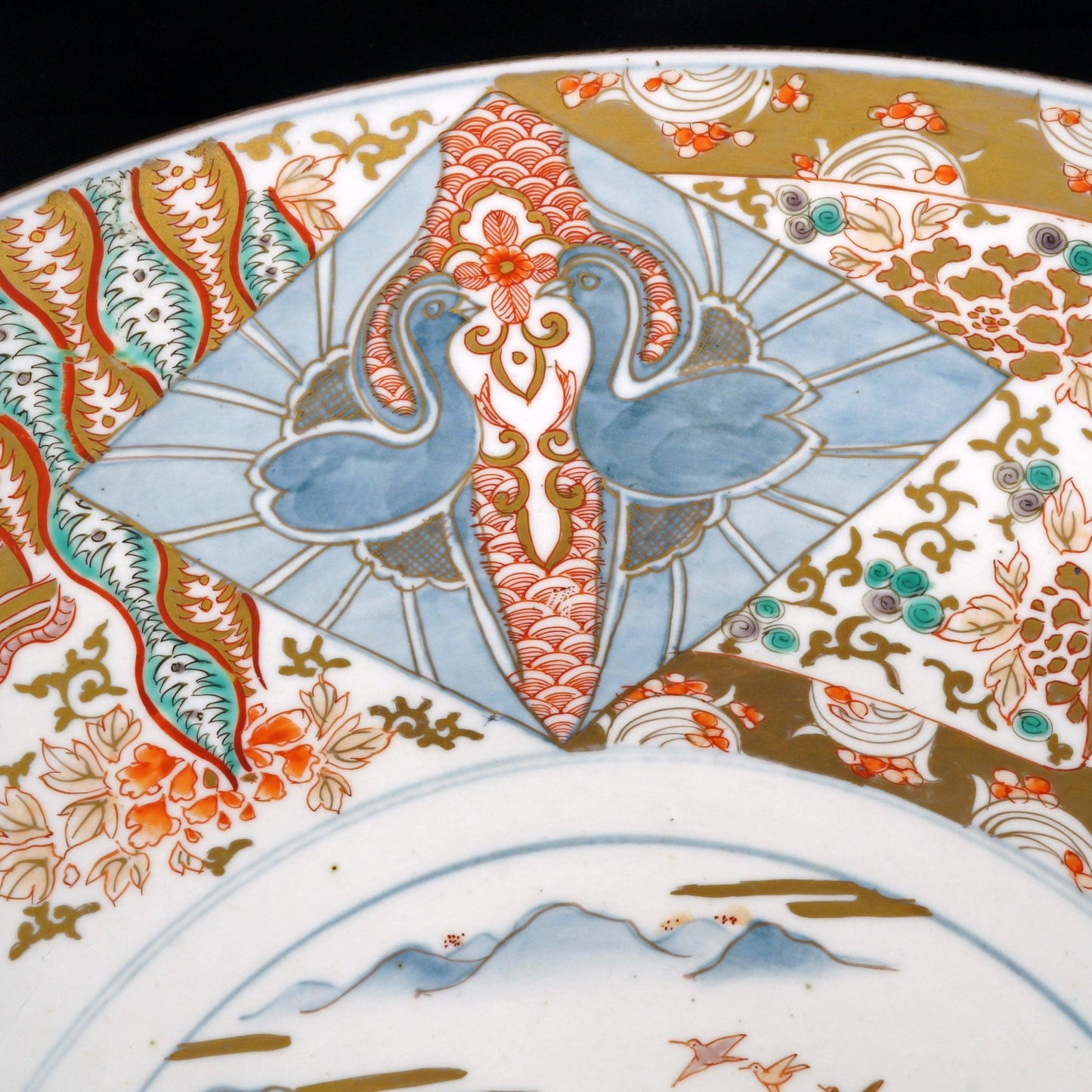 Very Large Japanese Imari Polychrome Charger 18 in with Dragon, Phoenix, Kirins Mid 19th Century - Bear and Raven Antiques