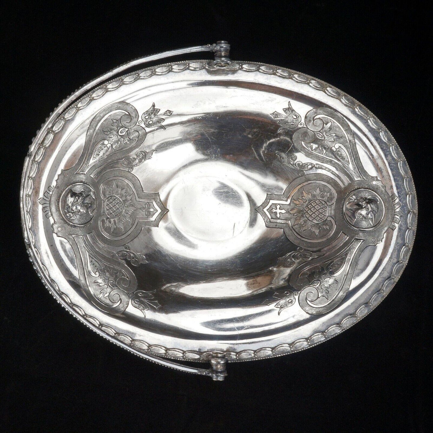 Victorian Renaissance Revival Meriden Silver Plate Cake Basket circa 1860 - Bear and Raven Antiques