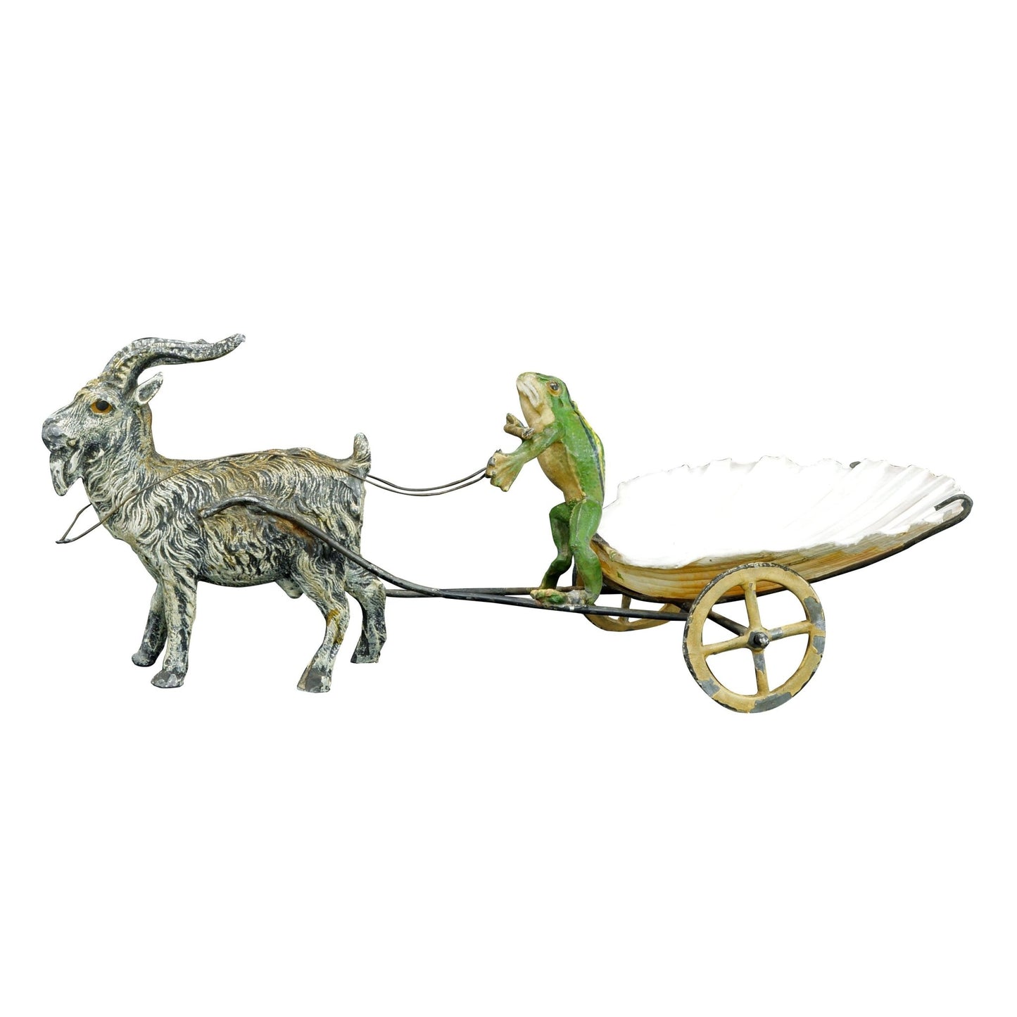 Viennese Cold Painted Bronze Goat Cart with Frog Driver 19th Century - Bear and Raven Antiques